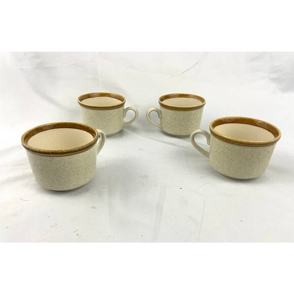 VTG Set of 4 Mikasa Stone Manor F5800 Coffee Cups Japan Brown Rim 70s - Picture 1 of 10